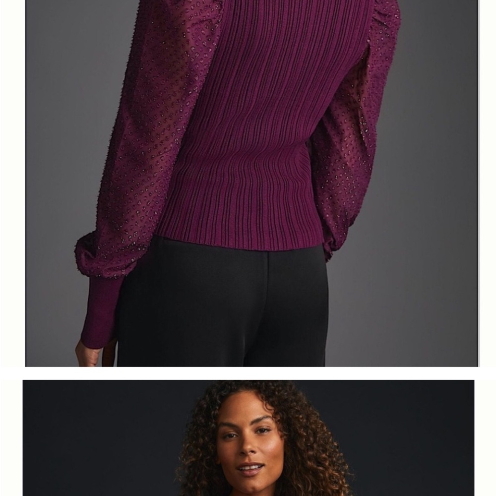 Anthropologie Purple Puff Sleeve Blouse with Ribbed Texture - Picture 6 of 6